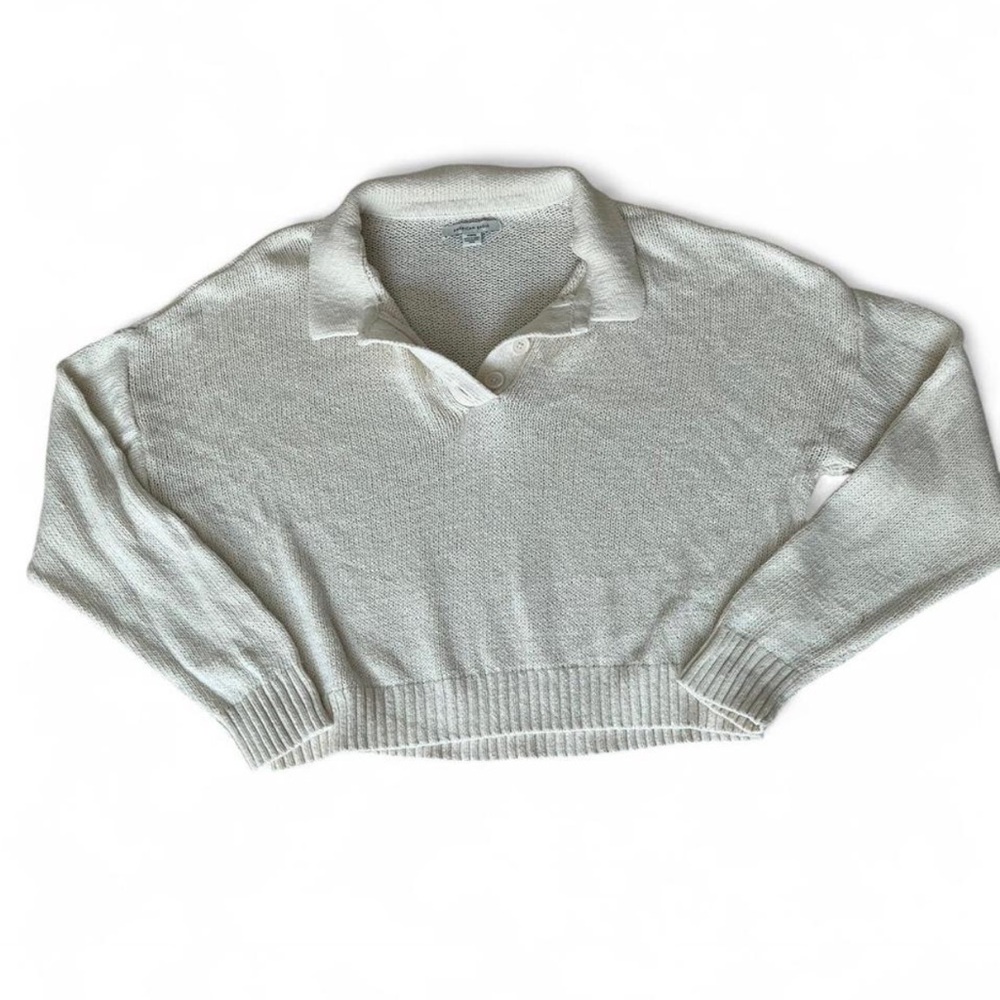 American Eagle Outfitters Cream Cropped Polo Sweater